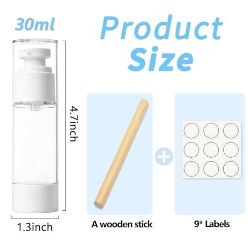 Clear Airless Pump Bottles, Vacuum Travel Cosmetic Containers - size: 30ml (6pack)