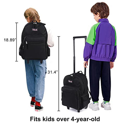 Tilami Rolling Backpack 18 inch Double Handle with Lunch Bag Wheeled Kids Backpack for Girls and Boys, Black - color: Black