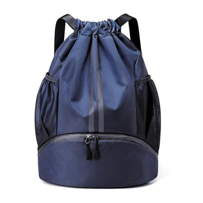 JELUTAR Drawstring Backpack Gym Bag with Shoes Pocket, Navy Blue - color: Navy Blue, size: Large