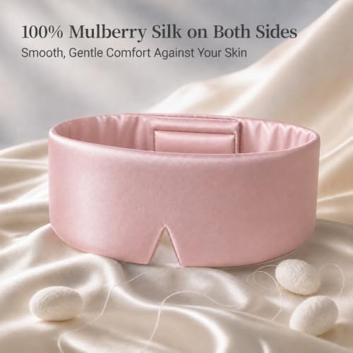 Silk Sleep Mask – 100% Mulberry Silk Eye Mask for Sleeping - color: Silk Pink