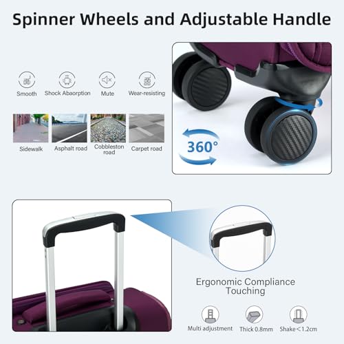 HanTrip 16 Inch Underseat Mini Carry On Luggage with Spinner Wheels, Purple - color: Purple