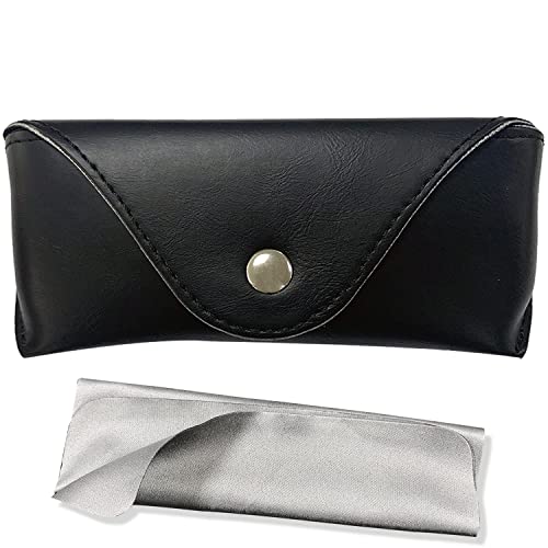 LogHog Portable Leather Glasses Case,Flexible Sunglasses Pouch Slim Case for Women Men Horizontal Eyeglass Case - color: Button - Black