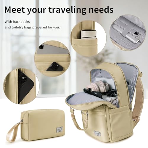 LARVENDER Expandable Carry On 3 Piece Luggage Set with Backpack 20 Inch - color: Champagne, style: 3 Piece Sets
