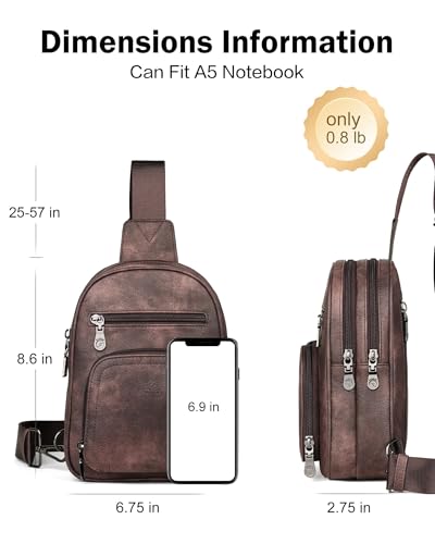 FADEON Sling Bags for Women Crossbody Bag, Designer PU Leather Sling Purse - color: Coffee Brown Retro Style, size: Small