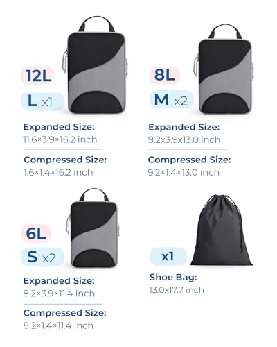 Bagsmart Compression Packing Cubes, Travel Bag Cruise Ship Essentials - color: Jet Black