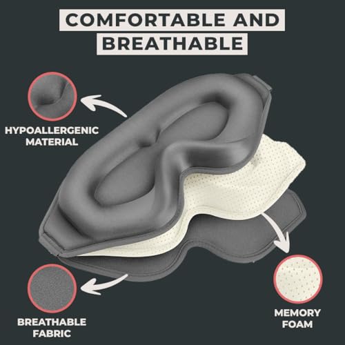 FlyHugz® 3D Travel & Home Sleep Mask, Ultra-Soft Black - color: Gray