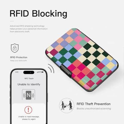 Credit Card Holder Multicolor Checker Mini Aluminum Wallet - color: Multicolor Checker