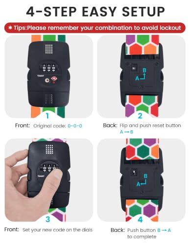 Travelkin Luggage Straps TSA Approved, Suitcase Straps with TSA Lock - color: Honeycomb
