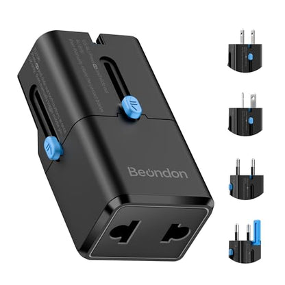 BEONDON Universal Travel Adapter 25W USB-C PD Charger Worldwide Plug Black - color: Black-eu