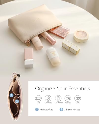 Prite Makeup Bag Travel Cosmetic Case, Toiletry Bag Organizer, Beige Set - color: Beige Set
