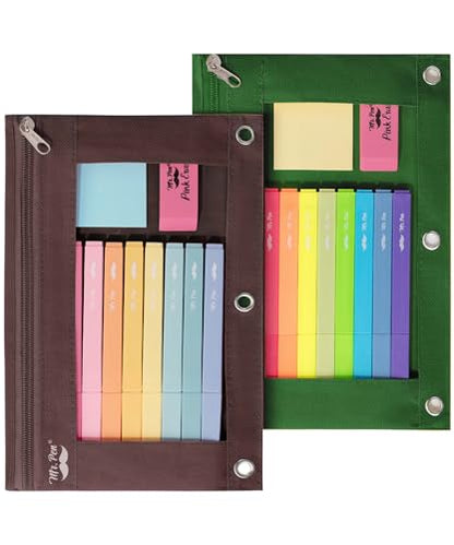 Mr. Pen- Pencil Pouch for 3 Ring Binder, 2 Pack, 10"x6.75", Smooth Zipper - color: Dark Green and Brown, size: 2 Pack