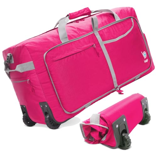 Bago Rolling Duffle Bag with Wheels - 30" 100L Foldable Weekender Bag, Waterproof Travel Duffel Bag, Heavy Duty Lightweight Duffle Bag for Traveling, Rolling Duffel Bag with Wheels (Pink2023) - color: Pink, size: 100L
