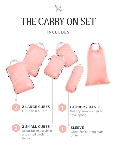 TRIPPED Travel Gear Compression Packing Cubes for Carry-On Travel 6-Pack - color: Pink, size: 6 Piece