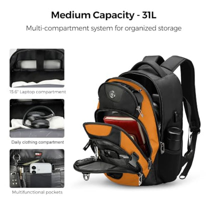 Swissdigital Design Laptop Backpack for Men with USB Charging Port SD803-66 - color: Orange/Black
