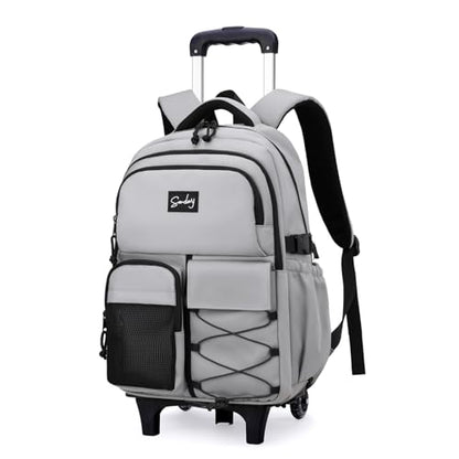 Rolling Backpack for Boys with Wheels Roller Laptop Bookbag for Kids - color: H 2 Wheels-light Grey