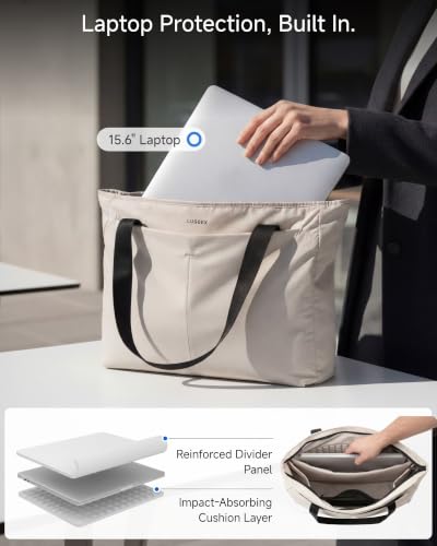 LUGGEX Laptop Tote Bag, 13-15.6 In Work Tote with Laptop Compartment, LTX04 - color: Beige