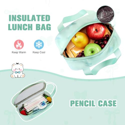 Bevalsa Backpack for Girls Backpack for School with Lunch Bag Pencil Case - color: Green Butterfly