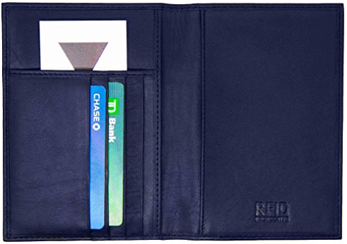 Genuine Cowhide Leather Navy Blue RFID-Blocking Passport Cover Case Holder & Wallet - color: Navy Blue (With RFID)