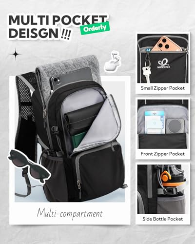 WATERFLY Packable Hiking Backpack, 20L Small Lightweight Foldable Daypack - color: Black