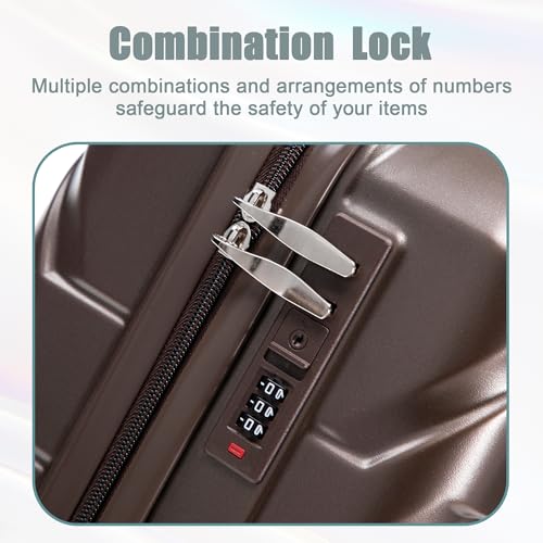 20+14 Inch Hardshell Luggages, Lightweight Durable ABS Suitcase with Spinner Wheels - color: BROWN+ABS, size: 14/20 Inch