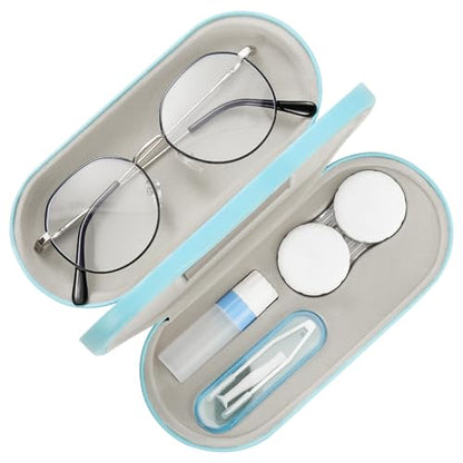 MoKo Double Eyeglass Case,Glasses and contact case 2 in 1 with Mirror - color: Ad-light Blue