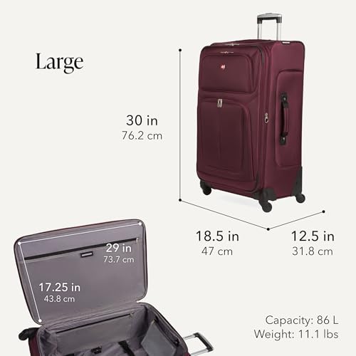 SwissGear Sion Softside Expandable Spinner Luggage Durable Lightweight Travel Suitcase, Merlot, 2-Piece Set (Carry-On/Large) - color: Merlot, size: 2-Piece Set (Carry-On/Large)