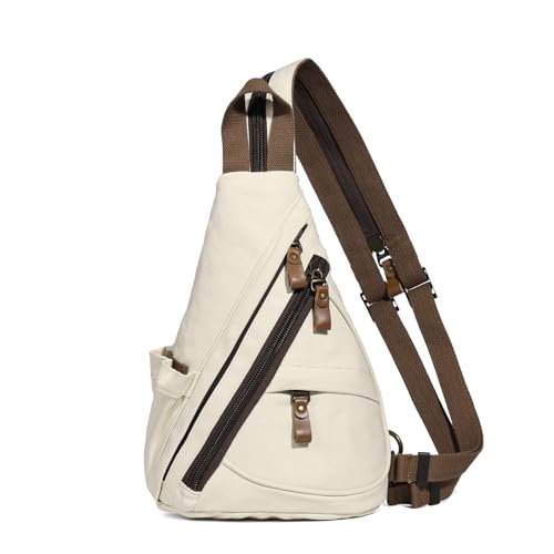 KL928 Sling Bag - Small Crossbody Backpack Shoulder Casual Daypack Rucksack for Men Women | Wear-resistant Canvas, multi carry styles, organized multi-pocket, great for commute hiking travel, nice gift for men women - color: 6881m-beige