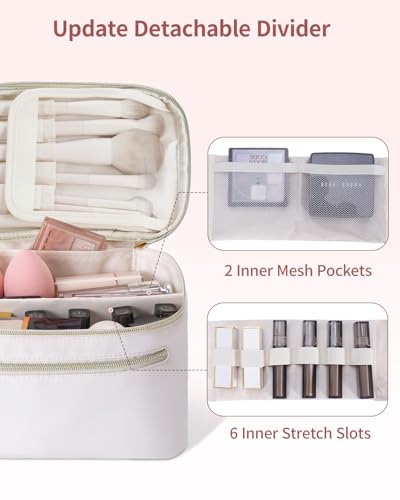 Wandering Nature Makeup Bag, Women Travel Make Up Vanity Case with Handle - color: Divider White, size: Medium