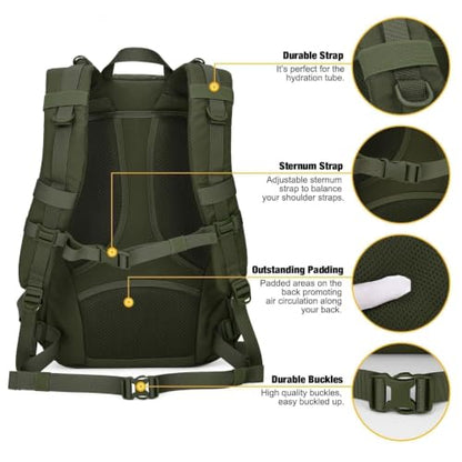 Mardingtop 소형 전술 백팩, Molle 하이킹 백팩, 배낭여행, 사이클링 및 자전거용, 15L/25L 백팩 - color: 아미 그린., size: 25L