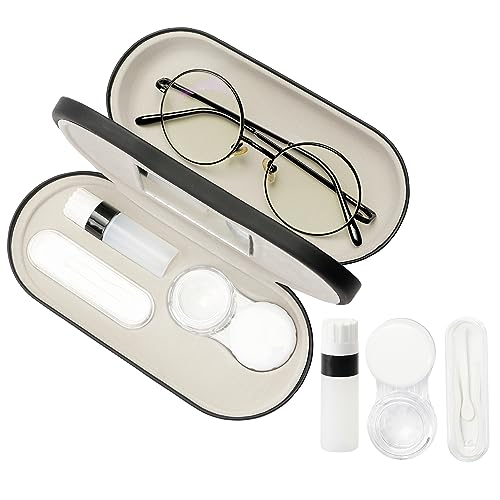 Eyeglass Case Double Sided Travel Size Portable Contact Lens Box 2 in 1 - color: E-Black
