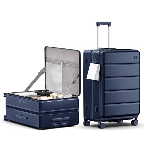 28 Inch Checked Luggage Side Opening Expandable Hardshell Suitcase, 100% PC Lightweight with Brake Spinner Wheels, TSA Lock - Large Travel Suitcase - color: Navy Blue, size: 28 IN