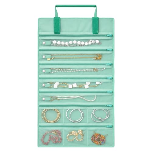 UnionPlus Velvet Jewelry Roll Organizer, 11 Grids, Ice Green - color: Ice Green, size: 11-Grids