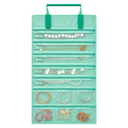 UnionPlus Velvet Jewelry Roll Organizer, 11 Grids, Ice Green - color: Ice Green, size: 11-Grids