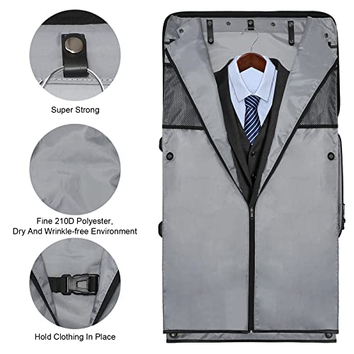 22 Inch Rolling Garment Bag with Wheels, TSA Lock for Travel - color: Jet Black