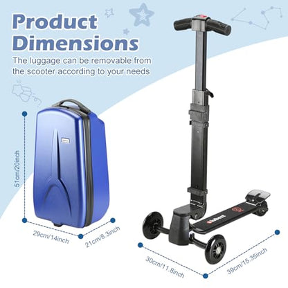 Scooter Luggage for Kids Removable & Foldable Ride on Suitcase-Blue - color: Blue