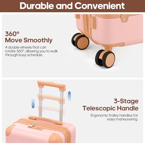 Expandable Carry On Luggage Set, 20In PC Hardside Suitcase with Backpack - color: Pink