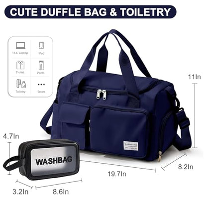 Small Gym Bag for Women, Travel Duffle Bag Carry On Weekender Bag with Shoe Compartment - color: 11#Navy, style: Gym Bag&toiletry Bag