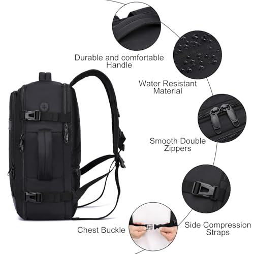 EZUOLA Travel Backpack for Men,TSA Carry On Backpack Flight Approved - color: Black, size: Large-25L