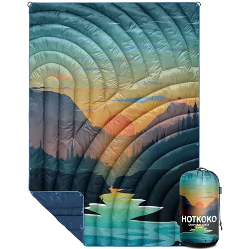 Puffy Camping Blanket,Large Camp Blanket Outdoor Camping Quilt - color: Sunset, size: 52x75"