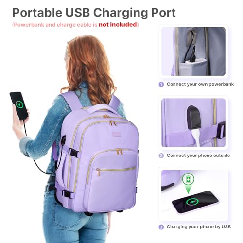 DEVPNR Rolling Backpack for Women, Travel Backpack with Wheels, TaroPurple - color: Taro Purple
