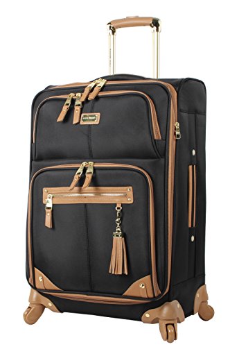 Steve Madden Designer Luggage Collection - Lightweight 24 Inch Expandable Softside Suitcase - Mid-size Rolling 4-Spinner Wheels Checked Bag (Harlo Black) - color: Harlo Black