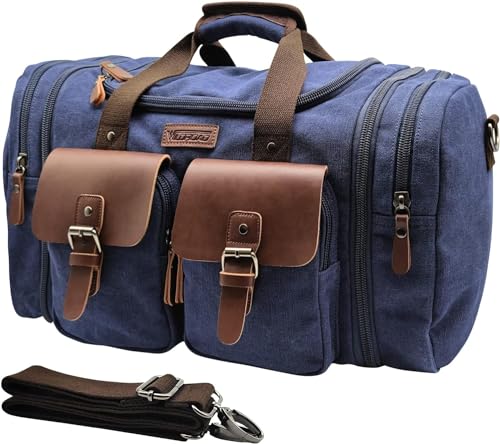 Wildroad Canvas Duffle Bag - 60L Expandable Weekender Overnight Travel Bag - color: Blue, size: X Large-60L Duffle Bag