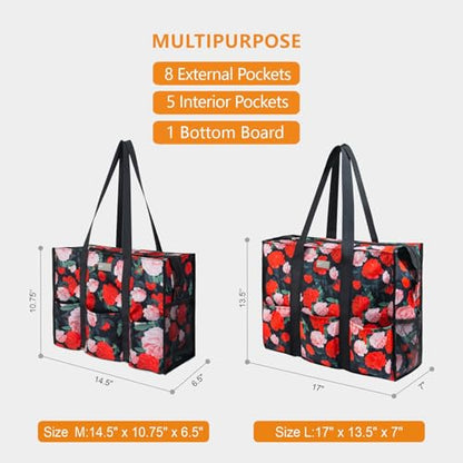 TOPDesign Utility Water Resistant Tote Bag with 13 Pockets, Zipper Closure - color: Chinese Rose, size: Medium