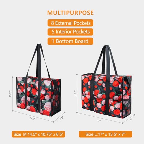 TOPDesign Utility Water Resistant Tote Bag with 13 Pockets, Zipper Closure - color: Chinese Rose, size: Large