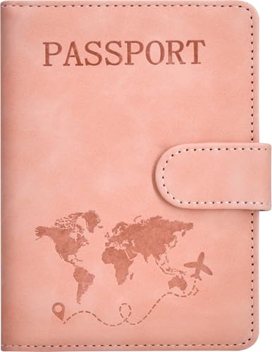 Passport Holder Cover Wallet Case RFID Blocking Card Slot Travel Essentials - color: Pink