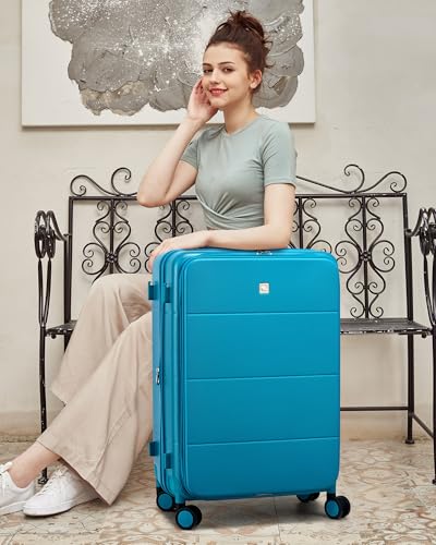 Hanke Expandable Medium Checked Luggage, 24 Inch Top Opening Suitcase - color: Caribbean Blue, size: 24 Inch EXT