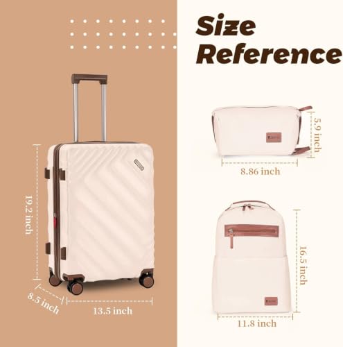 Rosamo 3-Piece Hard Shell Expandable Luggage Set, Airline Approved Carry-On - color: Beige
