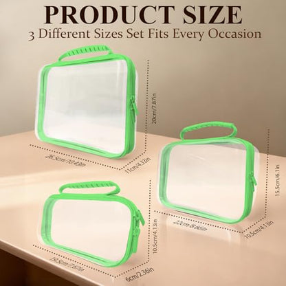 3 PCS Clear Zipper Pouches with Handle, Diaper Bag Organizer, Clear Makeup Bags Hardshell Toy Storage Bins with Zipper Toiletry Pouch Bag for Cosmetics Pencils Puzzles, Building Blocks(Green) - color: Green-3pc