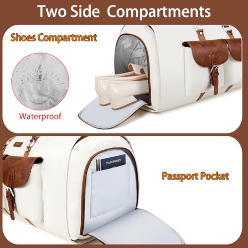 Garment Bag for Travel Convertible Carry on Travel Duffel Bag for Men Women - color: A01-Off White