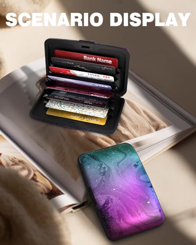 Maicican Credit Card Holder, Mini RFID Blocking Aluminum Wallet - color: Purple Marble